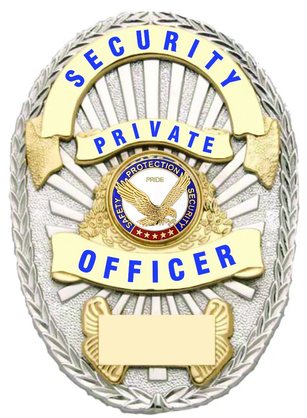 SECURITY PRIVATE OFFICER GOLD ON SILVER SHIELD BADGE