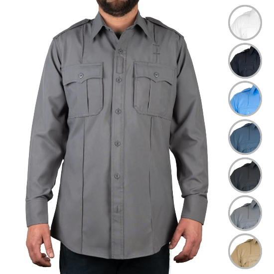 Polyester 4 Pocket Hidden Zipper Uniform Shirt - Long Sleeve