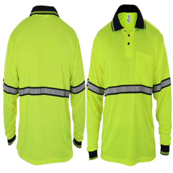 POLYESTER LONG SLEEVE POLO SHIRTS W/REFLECTIVE STRIPES