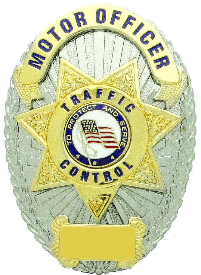 MOTOR OFFICER TRAFFIC CONTROL GOLD ON SILVER SHIELD BADGE – First Class ...